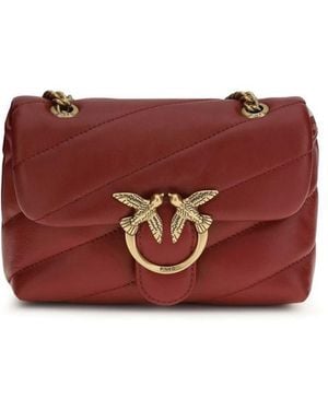 Pinko Calf Leather Bos Taurus Shoulder Bag - Red