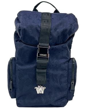 Versace Medusa Nylon Buckle Drawstring Backpack Bag - Blue