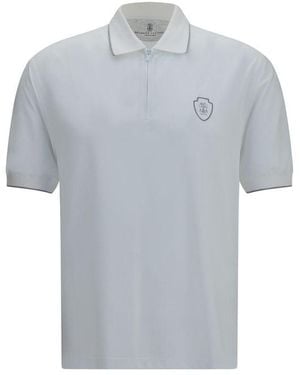 Brunello Cucinelli White Polyamide Polo Shirt - Blue