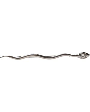 Dolce & Gabbana Silver Brass Crystal Spilla Serpente Mens Brooch Pin - White