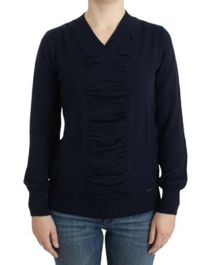 CoSTUME NATIONAL Dark V-neck Wool Jumper - Blue