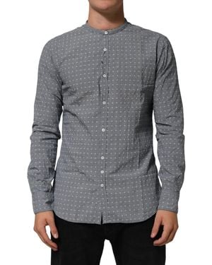 Aglini Grey Polka Dot Cotton Button Down Long Sleeves Shirt