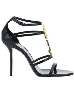 Saint Laurent Black Calf Leather Bos Taurus Stiletto Heel Sandals