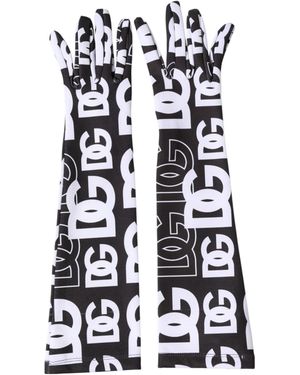 Dolce & Gabbana Black White Dg Logo Elbow Length Mitten Gloves