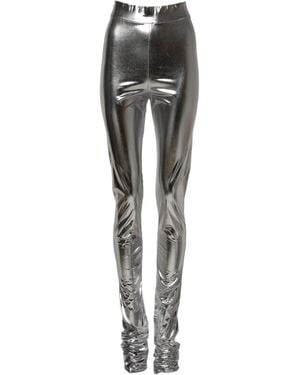 Dolce & Gabbana Metallic Silver Polyester Slim Fit Leggings Trousers - Grey