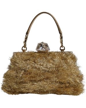 Dolce & Gabbana Gold Vanda Chain Strap Tinsel Crystal Evening Clutch Bag - Metallic