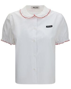 Miu Miu White Cotton Blouse - Blue
