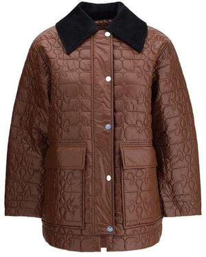 Ganni Shiny Quilt Midi Jacket - Brown