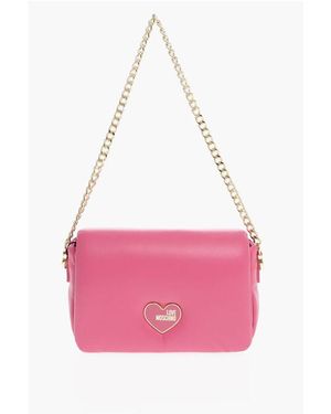 Moschino Love Faux Leather Crossbody Bag With Golden Chain - Pink