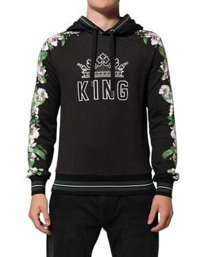 Dolce & Gabbana King Black Orchid Floral Crown Logo Hoodie Sweater