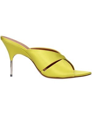 AMINA MUADDI Green Satin Stiletto Heels Sandals - Yellow