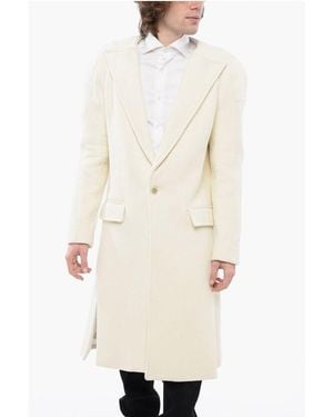 Balmain Wool Blend Slim Fit Coat With Padded Shoulders - Natural
