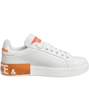 Dolce & Gabbana White Orange Leather Low Top Sneakers Shoes