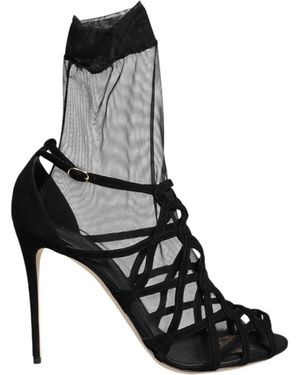 Dolce & Gabbana Tulle Stretch Heels Sandals Shoes - Black