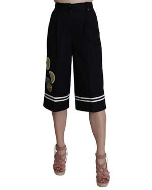 Dolce & Gabbana Elegant High Waist Cotton Trousers - Black