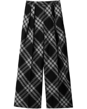 Burberry Double Pleated Checkered Palazzo Pants - Black