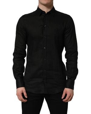 Dolce & Gabbana Black Martini Long Sleeves Linen Dess Shirt