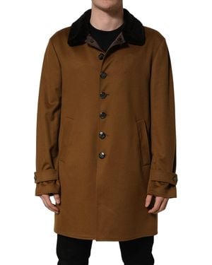 Dolce & Gabbana Brown Cashmere Mink Fur Men Overcoat Jacket