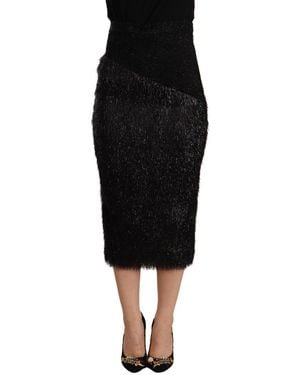 Masha Ma Black Tinsel High Waist Pencil Midi Viscose Skirt