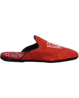 Dolce & Gabbana Red Suede Dg King Men House Slippers Shoes