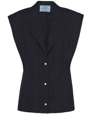 Prada Sleeveless Wool Blazer - Blue