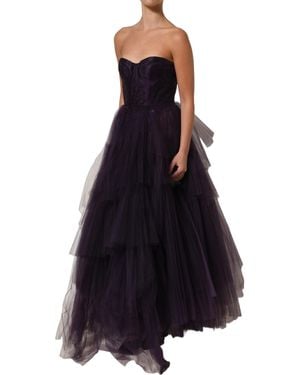 Dolce & Gabbana Purple Tiered Tulle Silk Long Gown Dress - Blue