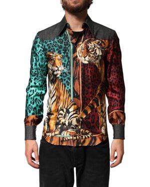 Dolce & Gabbana Tiger Leopard Print Silk Shirt Co+02+Se - Red