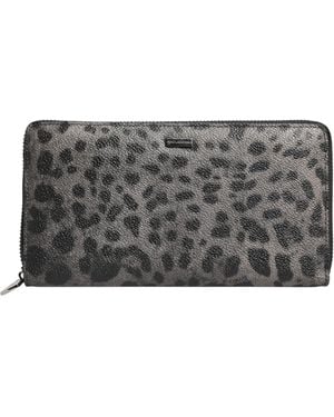 Dolce & Gabbana Leopard Leather Zip Around Continental Wallet - Grey