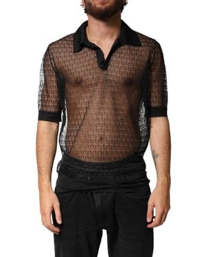 Dolce & Gabbana Black Sheer Short Sleeves Casual Polo Top