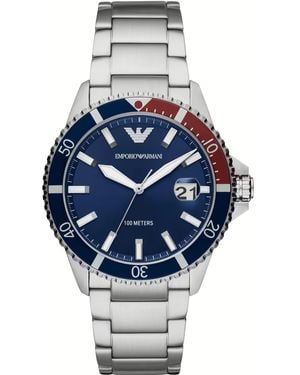 Emporio Armani Elegant Steel Quartz Watch Â Ocean Dial - Metallic