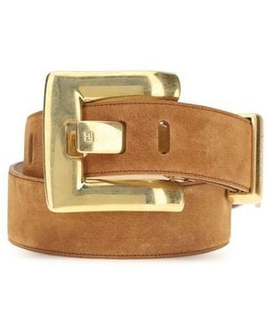 Balmain Brown Calf Leather Bos Taurus Regular Belt - Natural