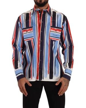 Dolce & Gabbana Elegant Striped Cotton Shirt With Pockets - Blue