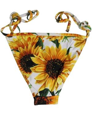 Dolce & Gabbana Bottom White Sunflower Nylon Beachwear Bikini - Yellow