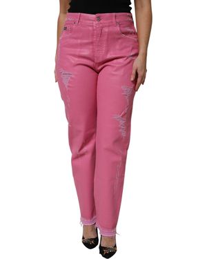 Dolce & Gabbana Pink Tattered Mid Waist Tapered Denim Jeans