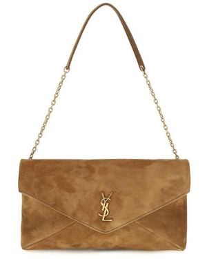 Saint Laurent Beige Suede Leather Shoulder Bag - Brown