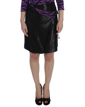 Exte Black Wool Silk Above Knee Straight Skirt
