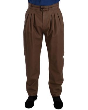 Dolce & Gabbana Brown Leather Tapered High Waist Trousers - Black