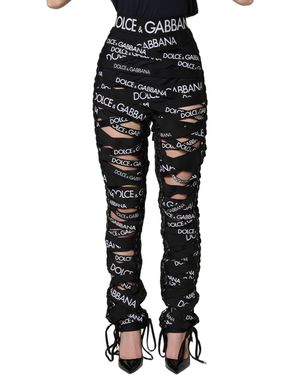 Dolce & Gabbana Black Logo Tape Cut Out Skinny High Waist Pants