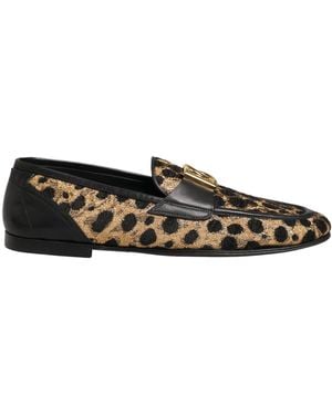 Dolce & Gabbana Black Gold Leopard Pony Skin Loafers Shoes - White