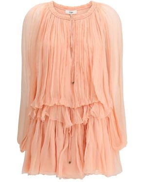 Chloé Multicolour Silk Casual Dress - Pink