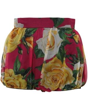 Dolce & Gabbana Red Floral High Waist Hot Trousers Shorts