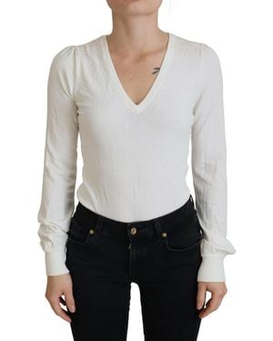 Patrizia Pepe V-neck Long Sleeves Blouse Top - White