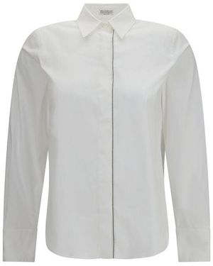 Brunello Cucinelli White Cotton Dress Shirt - Grey
