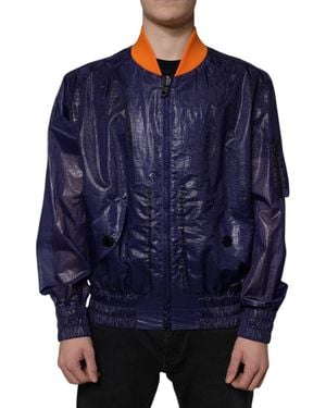 Dolce & Gabbana Cotton Stretch Full Zip Bomber Jacket - Blue