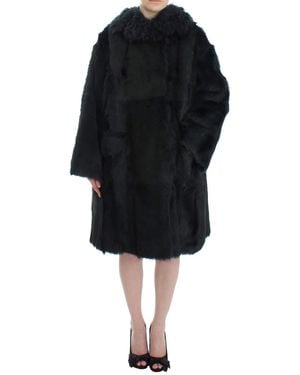 Dolce & Gabbana Goat Fur Shearling Long Jacket Coat - Black