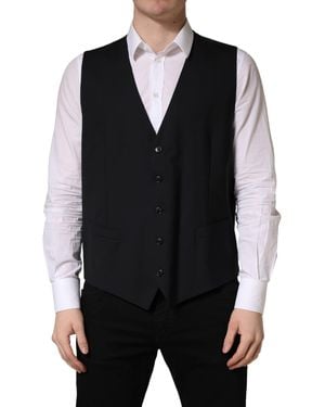 Dolce & Gabbana Black Wool Single Breasted Waistcoat Vest
