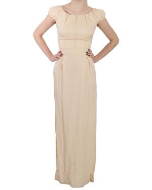 Dolce & Gabbana Silk Column Cap Sleeve Gown Dress - Natural