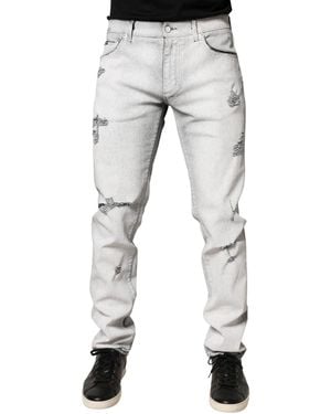 Dolce & Gabbana Light Distressed Skinny Denim Jeans Cotton Elastane Clothing - Grey