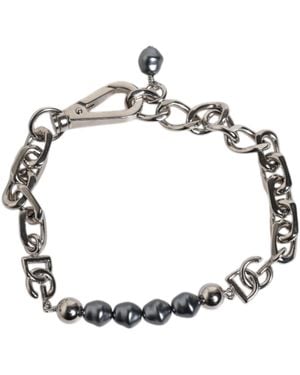 Dolce & Gabbana Tone Chain Lobster Clasp Logo Pearls Bracelet - Metallic