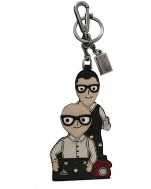 Dolce & Gabbana Leather Dominico Stefano #Dgfamily Logo Badge Keychain - Black